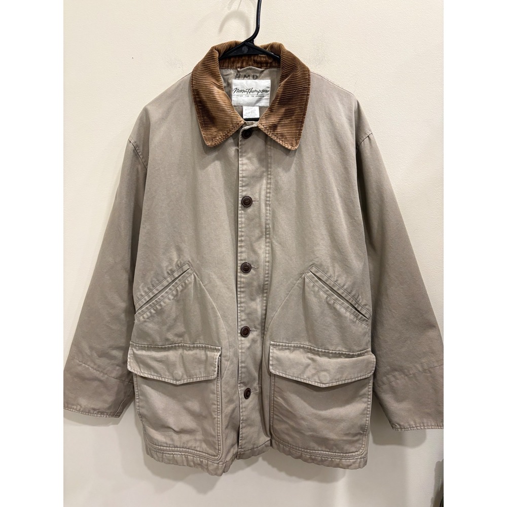 Norm Thompson Mens Tan Cotton Canvas Barn Jacket Corduroy Collar Blanket Lined L